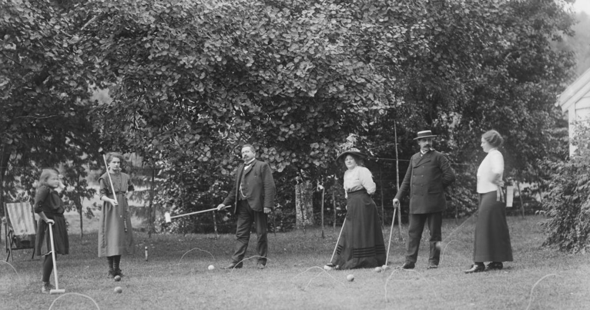 Billiards game was play outside like croquet 